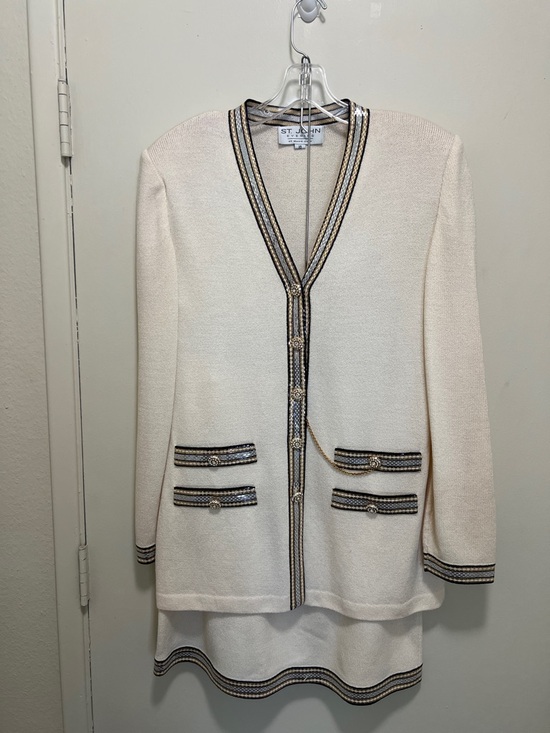 St. John Jackets & Blazers - St. John Cream Knit Jacket with Black & Gold Trim